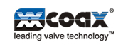 COAX Leading Valve Technology logotyp i blå och svart färg